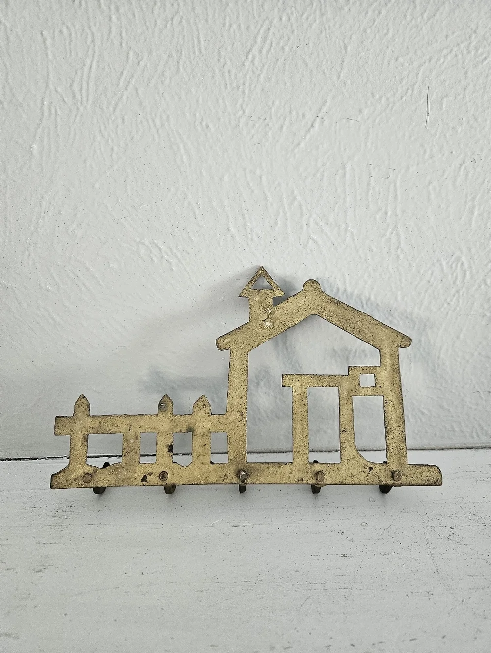 Vintage Brass House Shaped Wall Mounted Key/Accessory Holder Rack